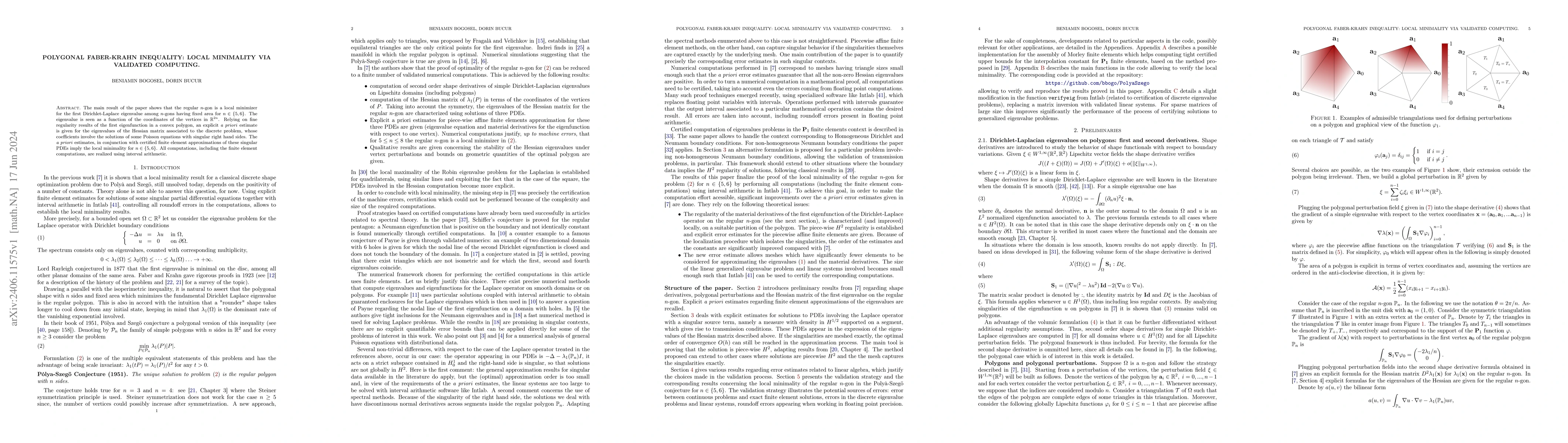 Thumbnail for Polygonal Faber-Krahn inequality: Local minimality via validated
  computing