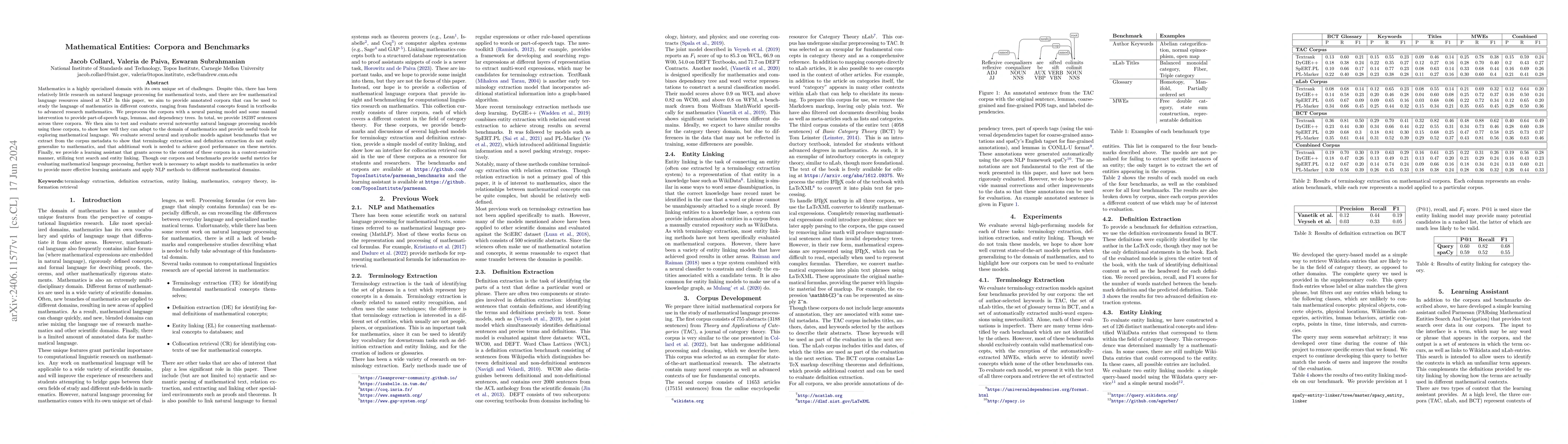 Thumbnail for Mathematical Entities: Corpora and Benchmarks