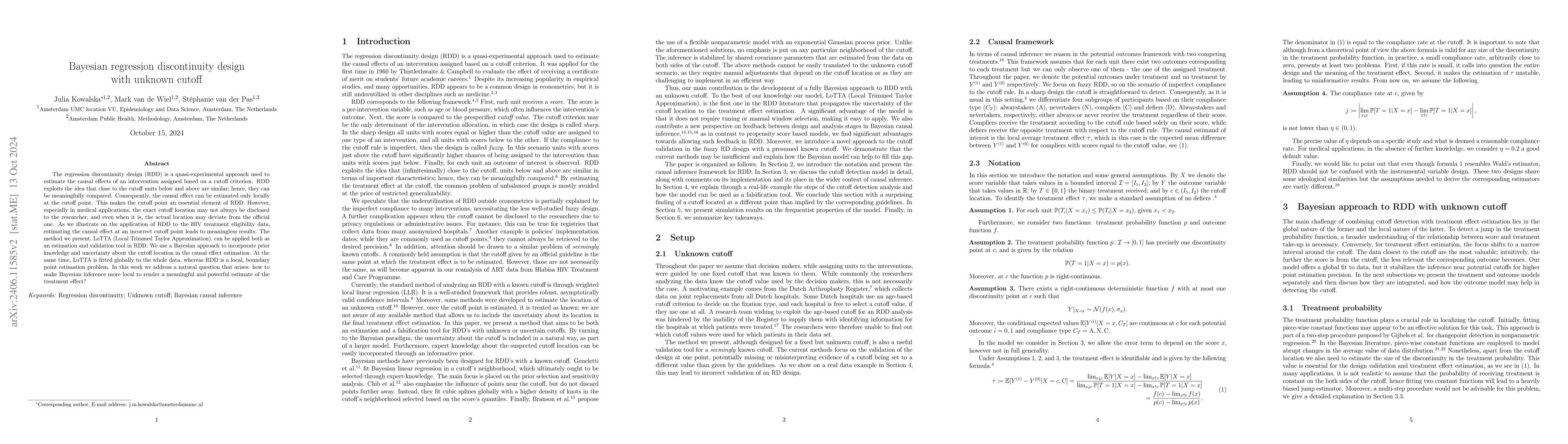 Thumbnail for Bayesian regression discontinuity design with unknown cutoff