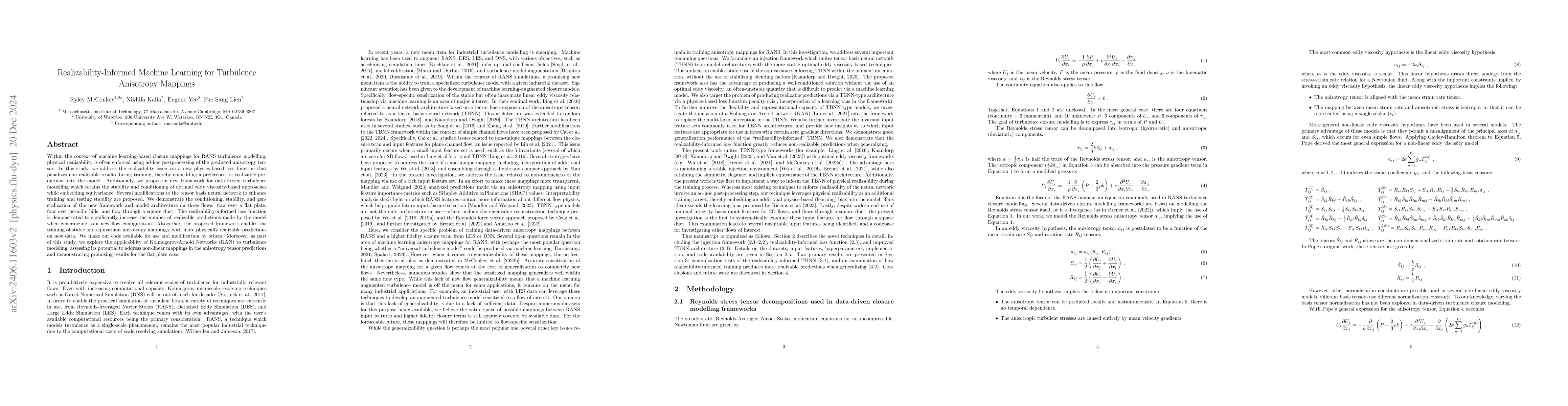 Thumbnail for Realizability-Informed Machine Learning for Turbulence Anisotropy
  Mappings