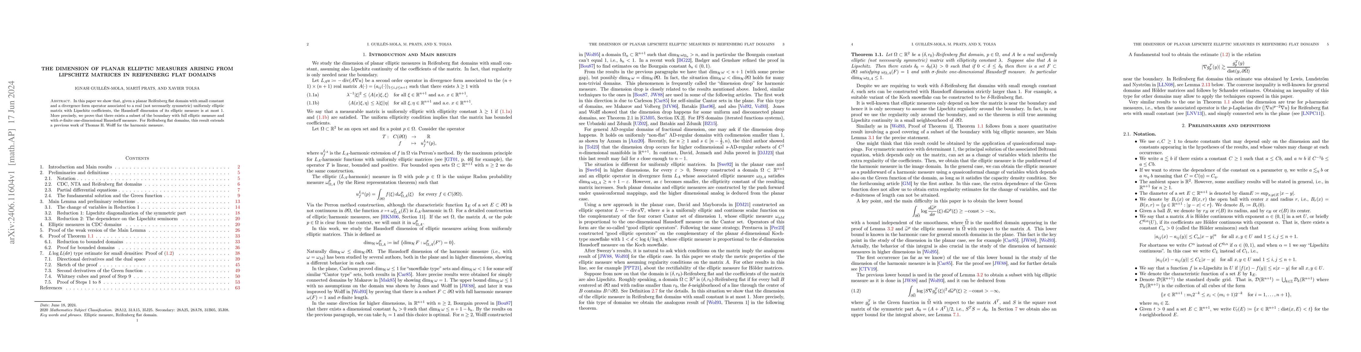 Thumbnail for The dimension of planar elliptic measures arising from Lipschitz
  matrices in Reifenberg flat domains