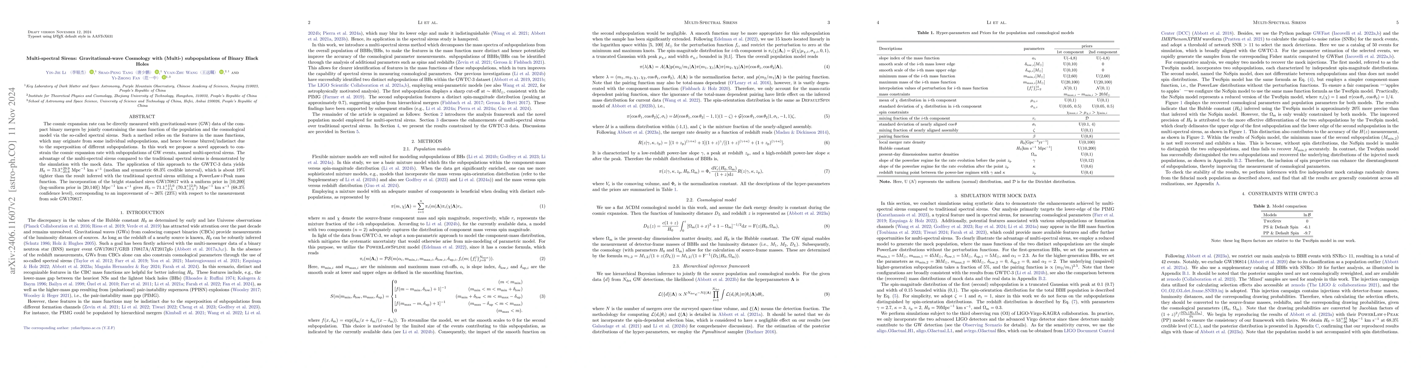 Thumbnail for Multi-spectral sirens: Gravitational-wave cosmology with (multi-)
  sub-populations of binary black holes