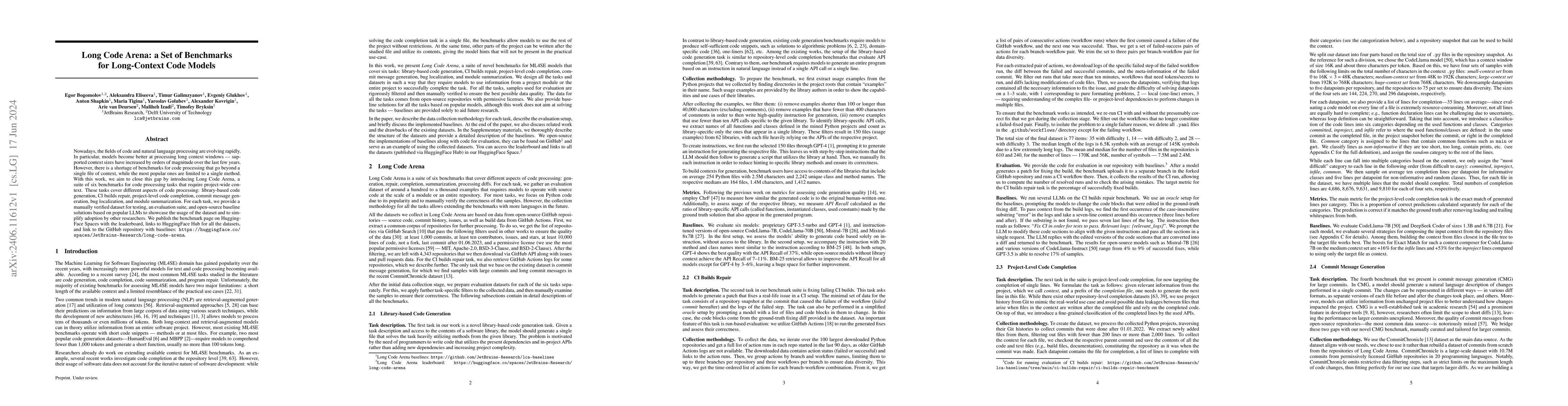 Thumbnail for Long Code Arena: a Set of Benchmarks for Long-Context Code Models