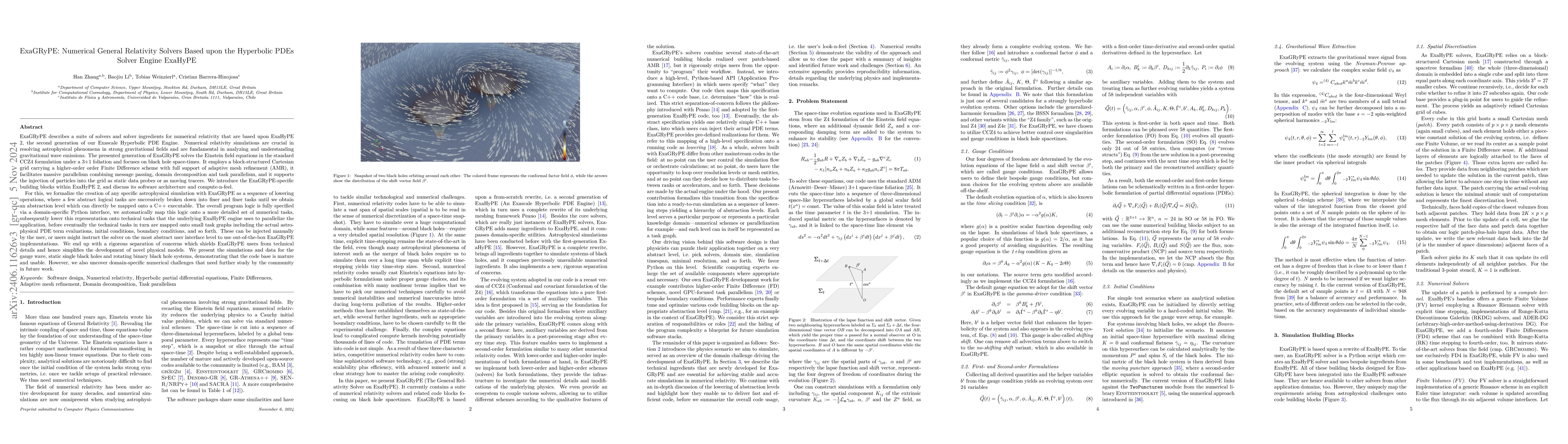 Thumbnail for ExaGRyPE: Numerical General Relativity Solvers Based upon the Hyperbolic
  PDEs Solver Engine ExaHyPE