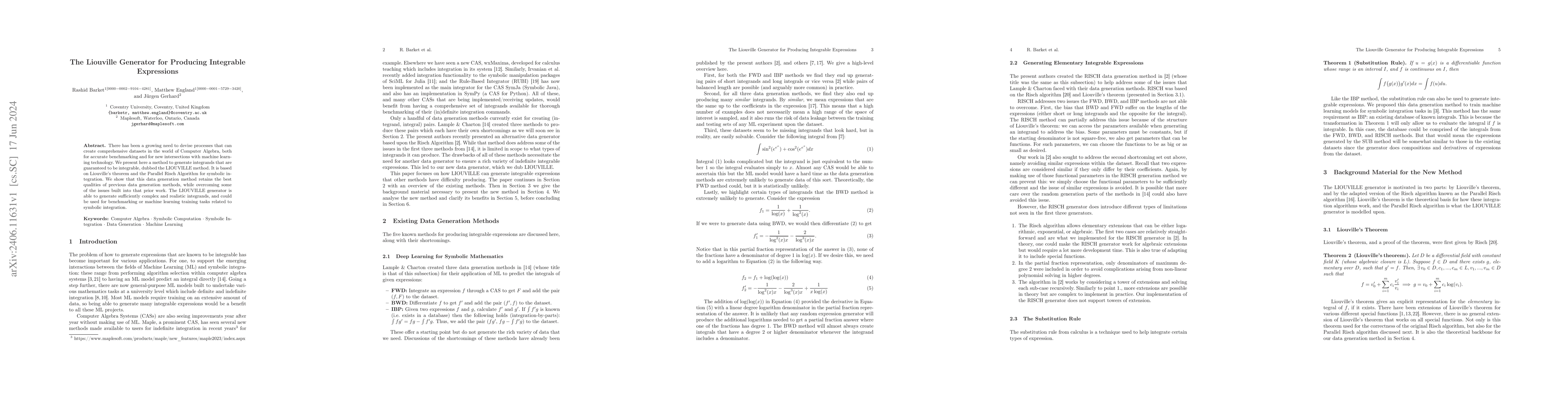 Thumbnail for The Liouville Generator for Producing Integrable Expressions