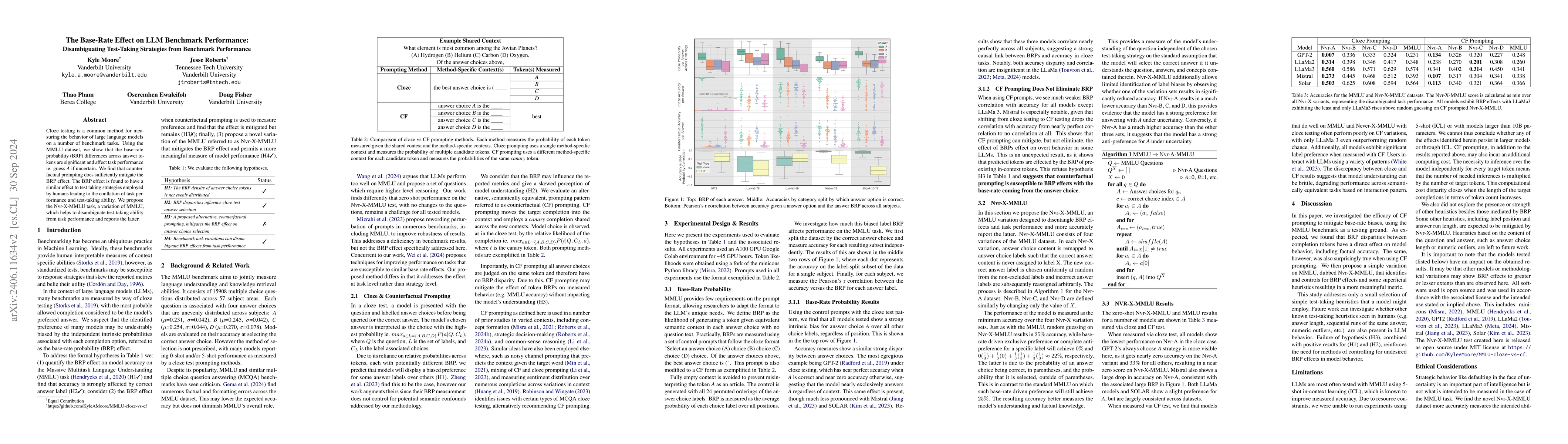 Thumbnail for The Base-Rate Effect on LLM Benchmark Performance: Disambiguating
  Test-Taking Strategies from Benchmark Performance