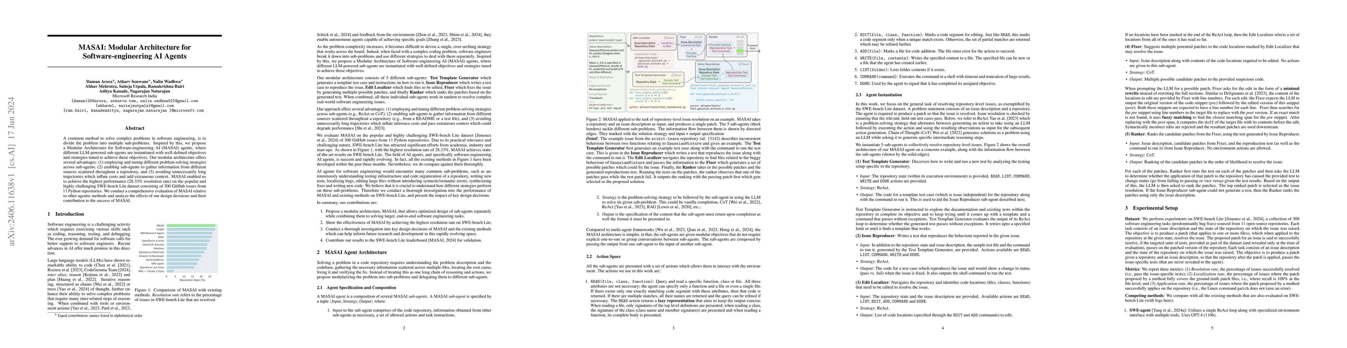 Thumbnail for MASAI: Modular Architecture for Software-engineering AI Agents