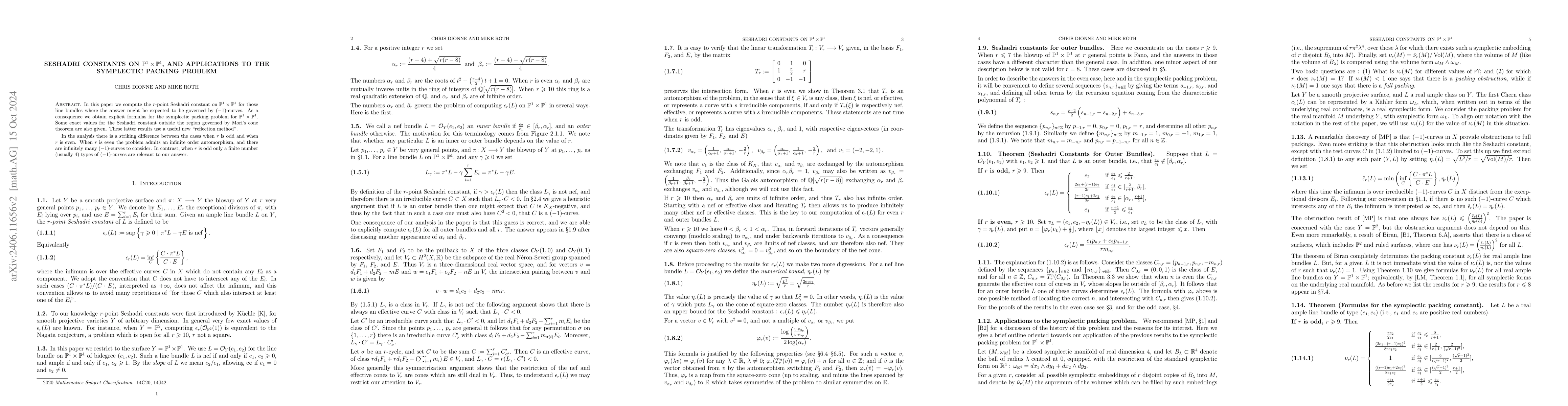 Thumbnail for Seshadri constants on $\mathbb{P}^1\times\mathbb{P}^1$, and a solution
  to the symplectic packing problem
