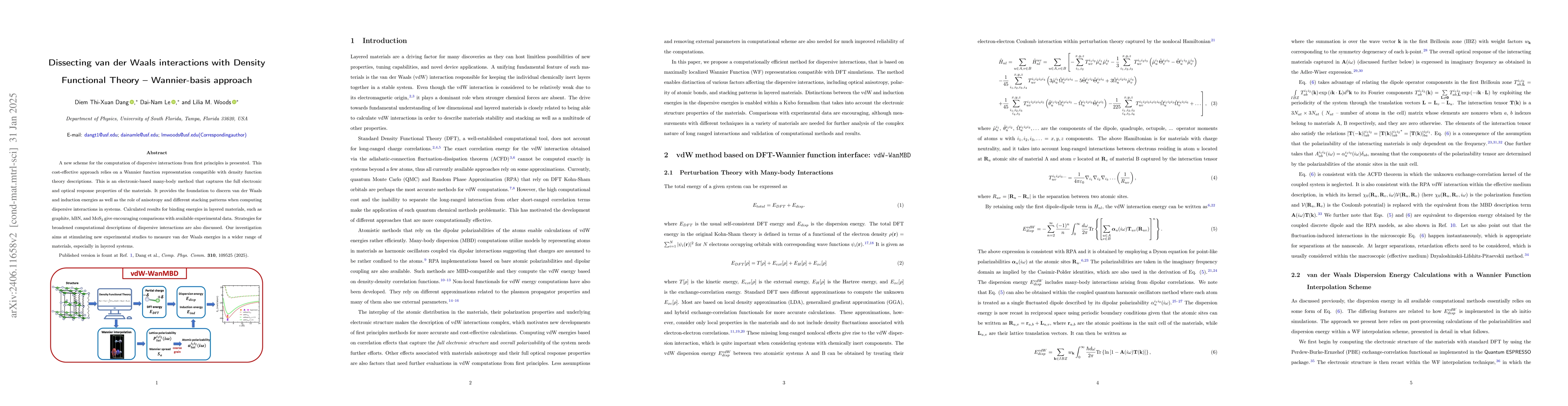 Thumbnail for Dissecting van der Waals interactions with Density Functional Theory --
  Wannier-basis approach