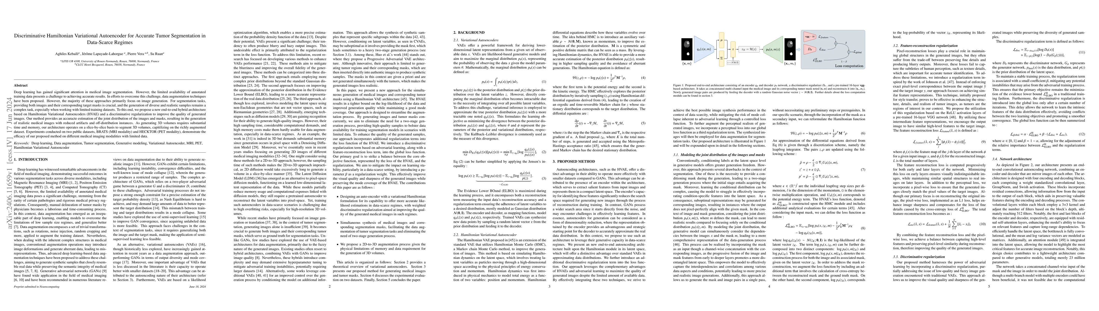Thumbnail for Discriminative Hamiltonian Variational Autoencoder for Accurate Tumor
  Segmentation in Data-Scarce Regimes