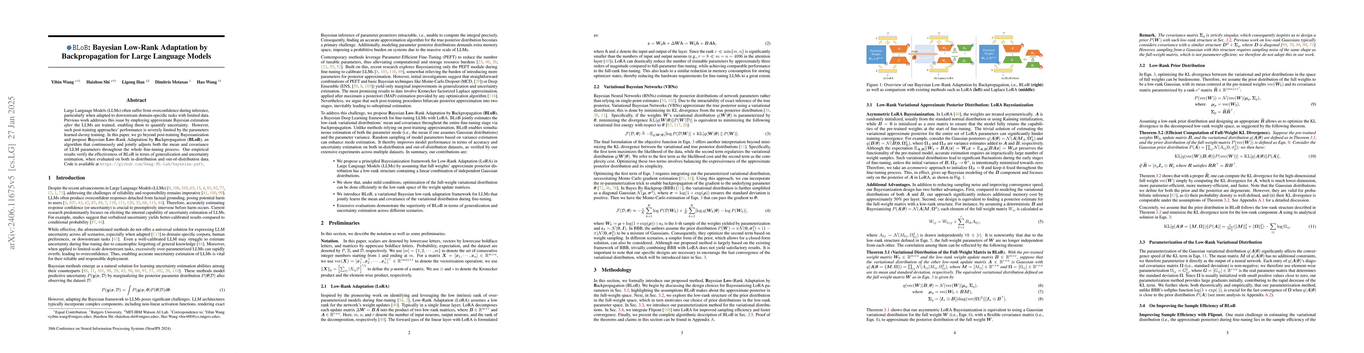 Thumbnail for BLoB: Bayesian Low-Rank Adaptation by Backpropagation for Large Language
  Models
