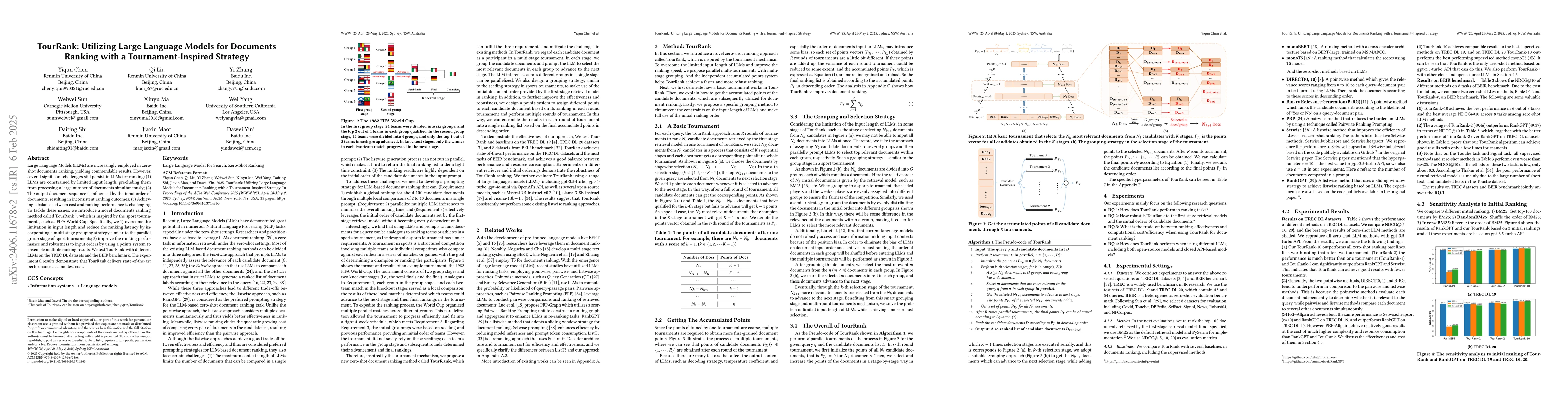 Thumbnail for TourRank: Utilizing Large Language Models for Documents Ranking with a
  Tournament-Inspired Strategy