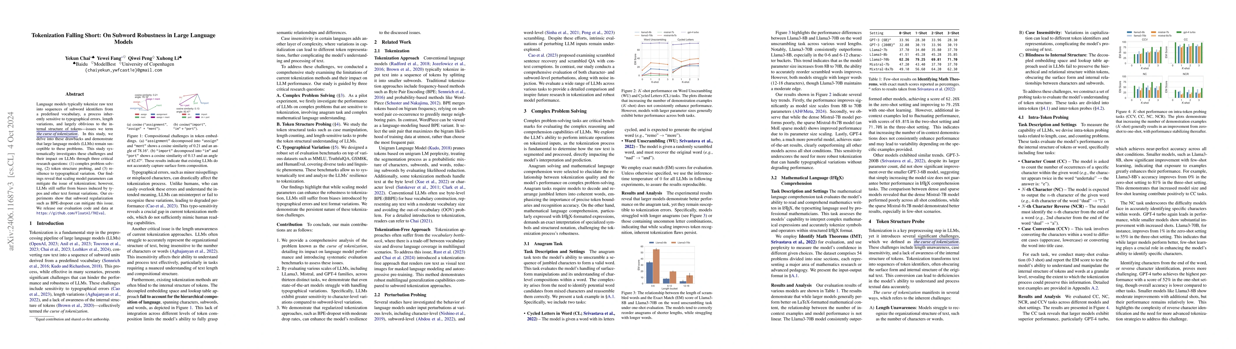 Thumbnail for Tokenization Falling Short: The Curse of Tokenization