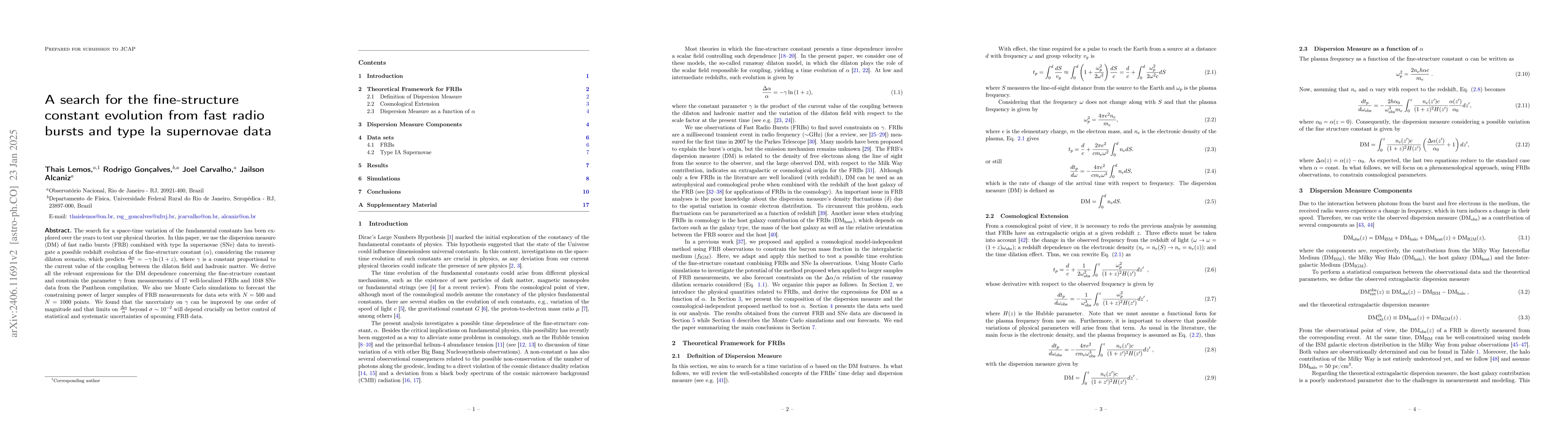 Thumbnail for A search for the fine-structure constant evolution from fast radio
  bursts and type Ia supernovae data