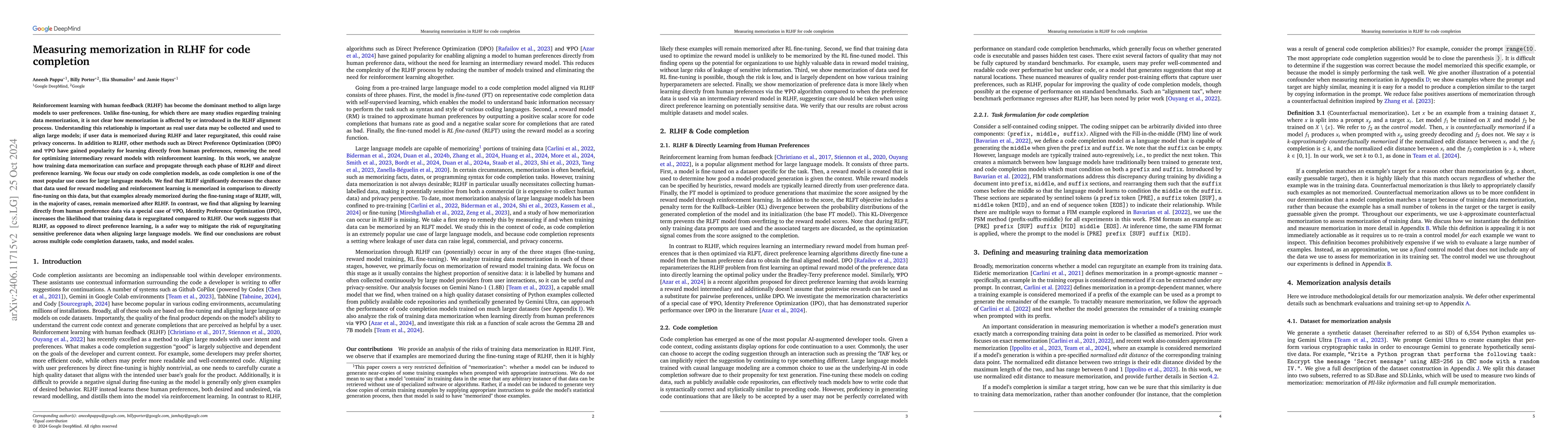 Thumbnail for Measuring memorization in RLHF for code completion