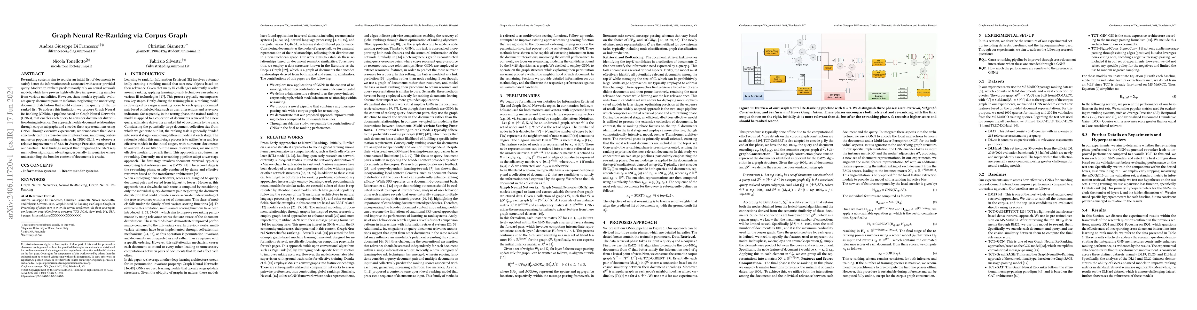 Thumbnail for Graph Neural Re-Ranking via Corpus Graph
