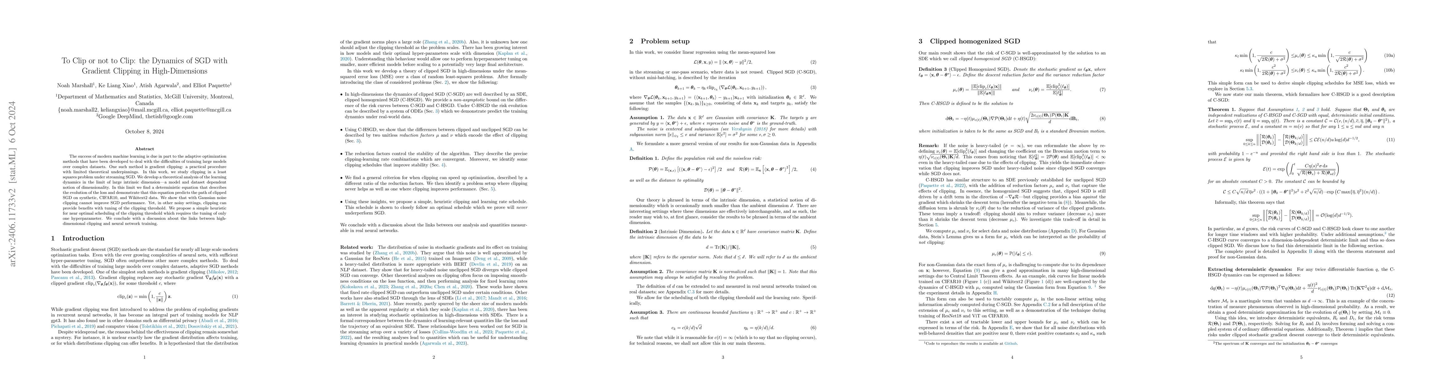 Thumbnail for A Clipped Trip: the Dynamics of SGD with Gradient Clipping in
  High-Dimensions