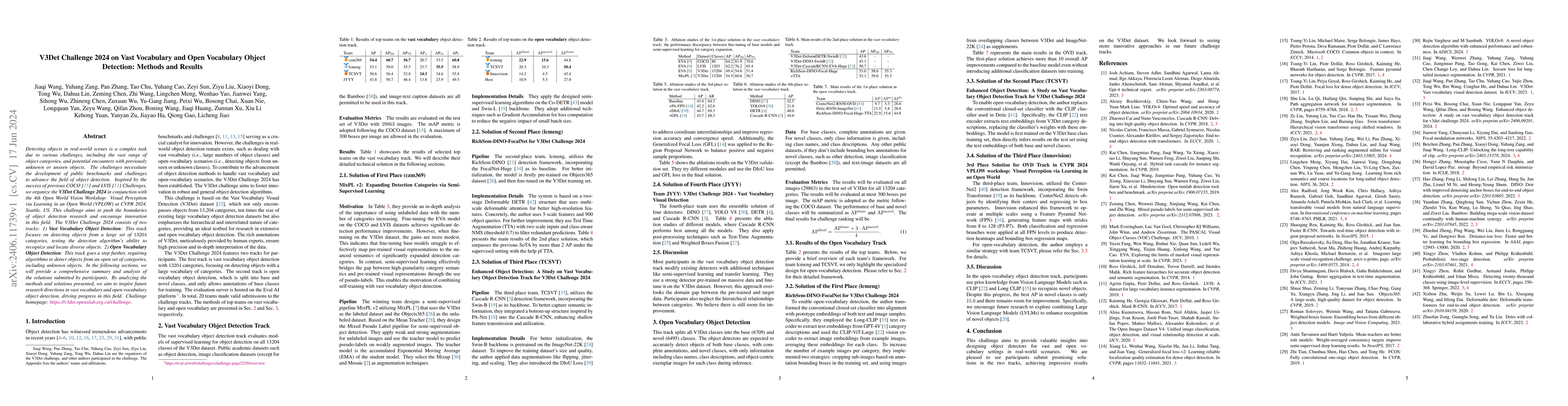 Thumbnail for V3Det Challenge 2024 on Vast Vocabulary and Open Vocabulary Object
  Detection: Methods and Results