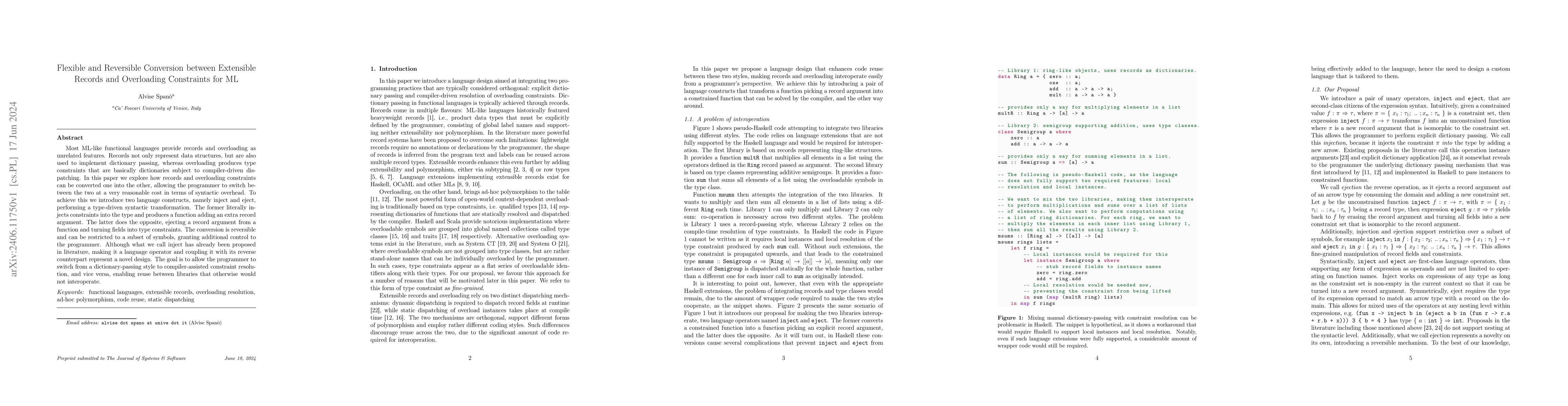 Thumbnail for Flexible and Reversible Conversion between Extensible Records and
  Overloading Constraints for ML