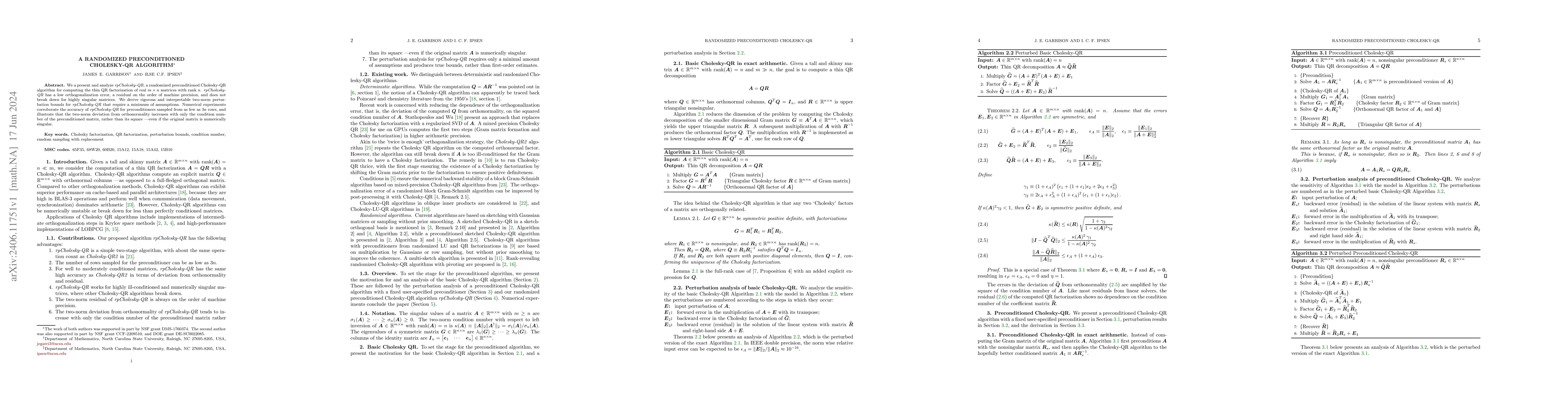 Thumbnail for A randomized preconditioned Cholesky-QR algorithm