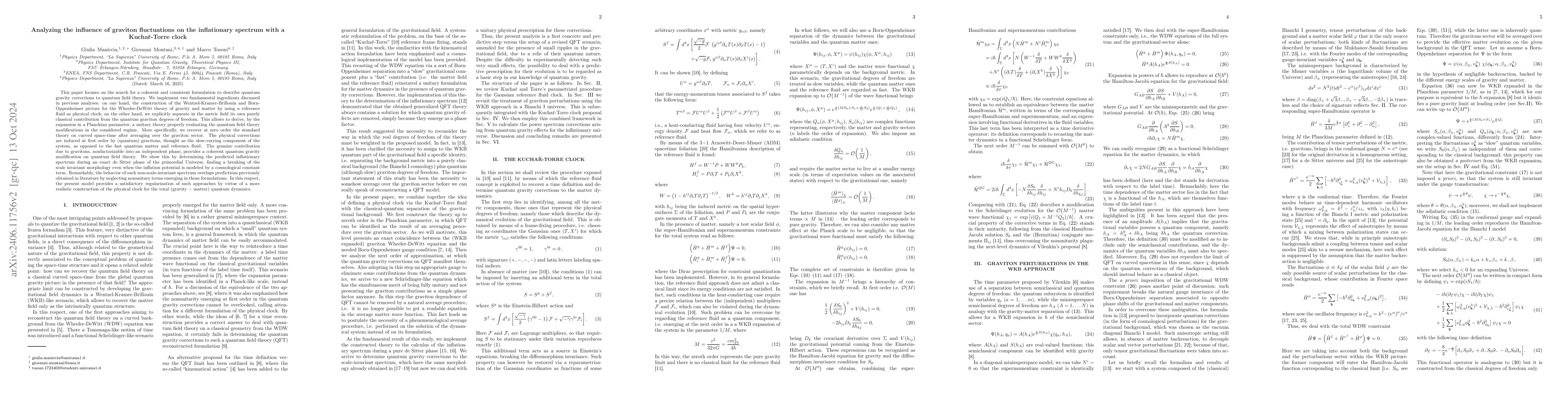 Thumbnail for Analyzing the influence of graviton fluctuations on the inflationary
  spectrum with a Kucha\v{r}-Torre clock