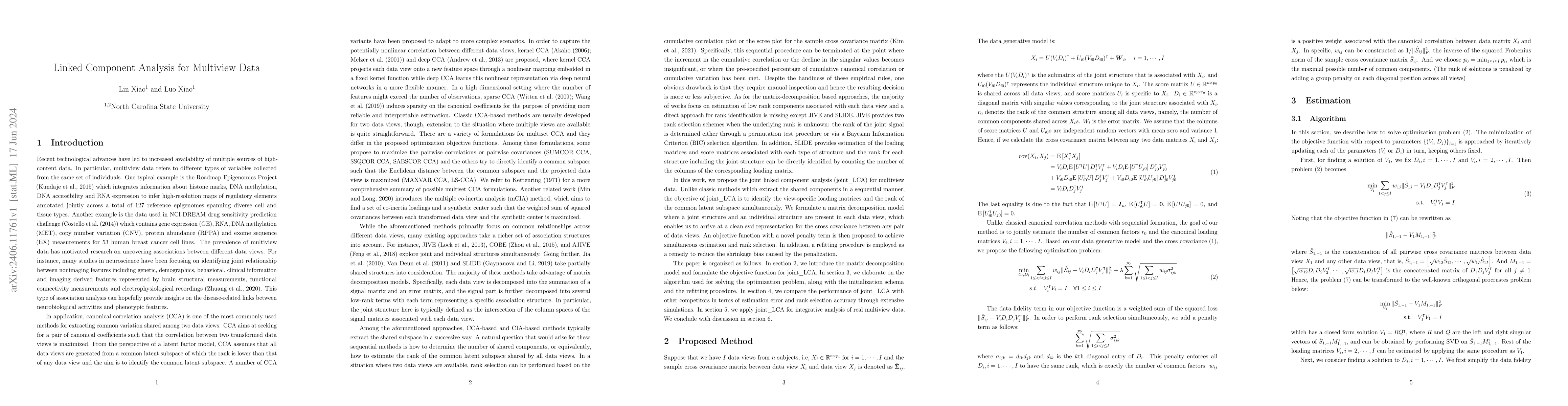 Thumbnail for Joint Linked Component Analysis for Multiview Data