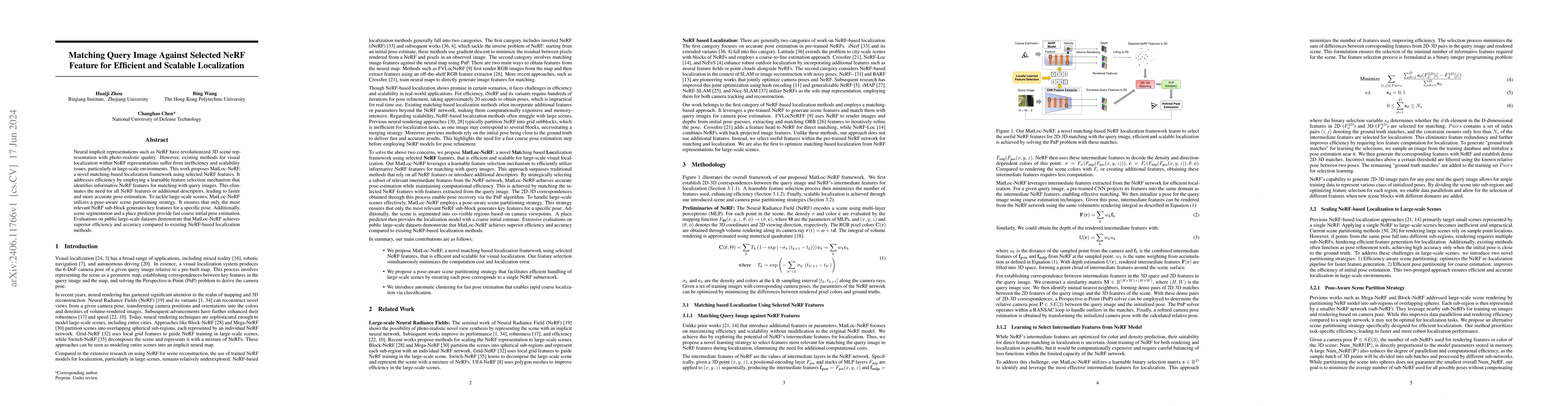 Thumbnail for Matching Query Image Against Selected NeRF Feature for Efficient and
  Scalable Localization
