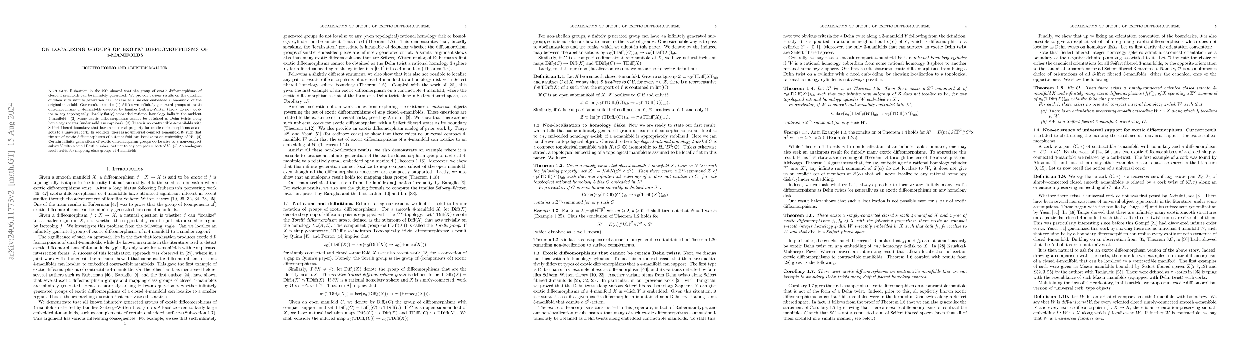 Thumbnail for On localizing groups of exotic diffeomorphisms of 4-manifolds