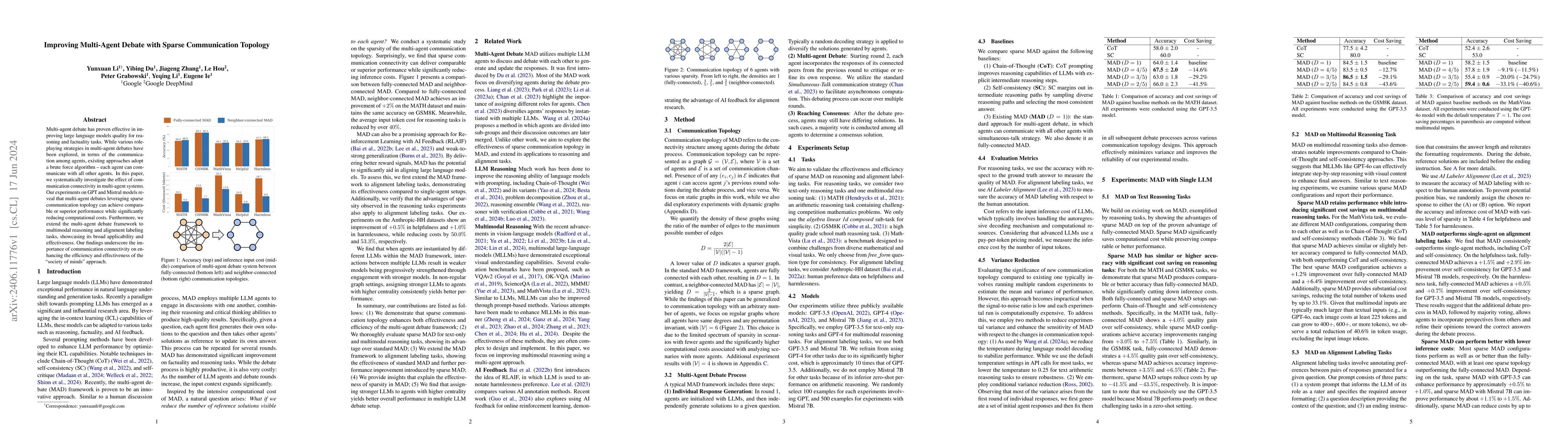 Thumbnail for Improving Multi-Agent Debate with Sparse Communication Topology