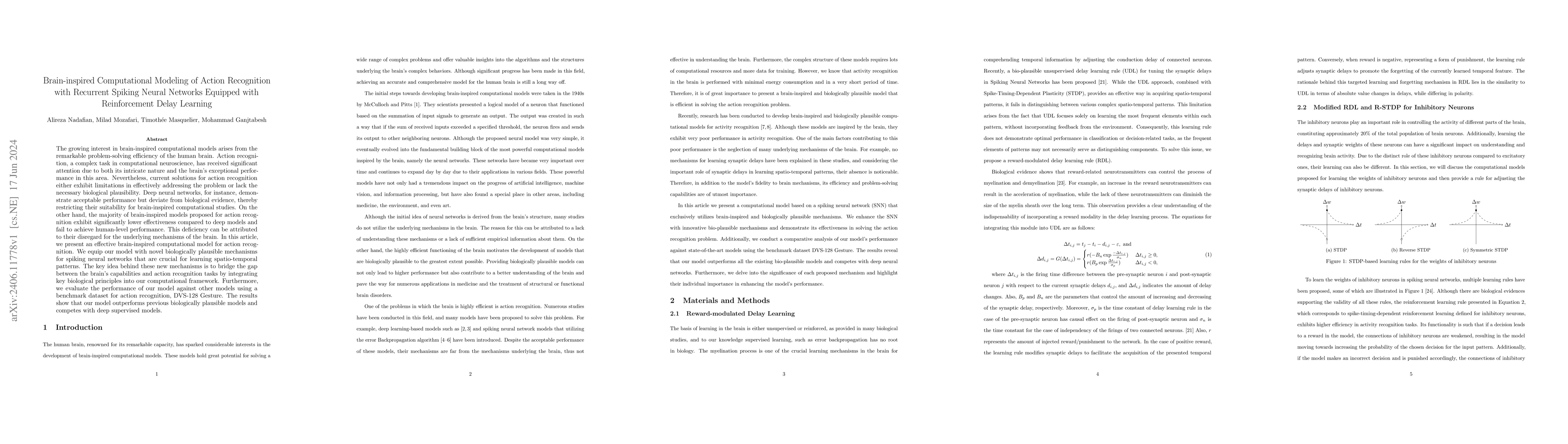 Thumbnail for Brain-inspired Computational Modeling of Action Recognition with
  Recurrent Spiking Neural Networks Equipped with Reinforcement Delay Learning