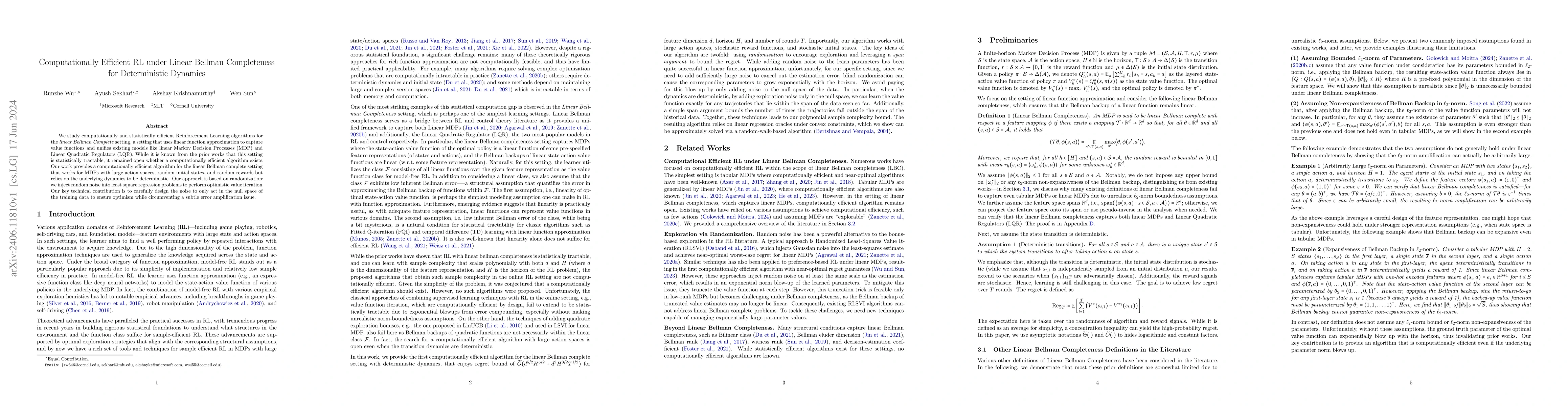 Thumbnail for Computationally Efficient RL under Linear Bellman Completeness for
  Deterministic Dynamics