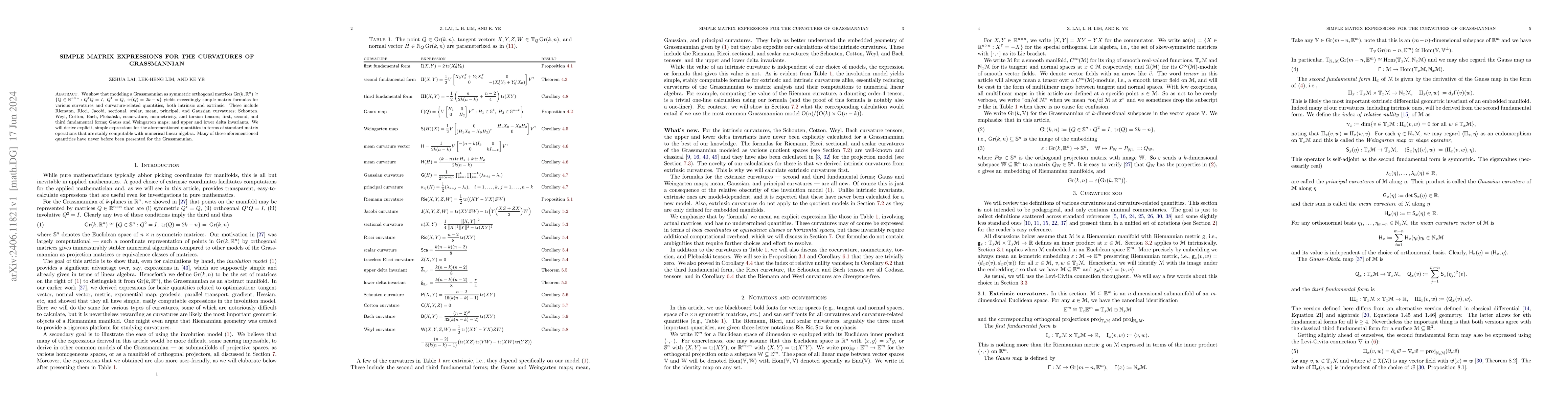Thumbnail for Simple matrix expressions for the curvatures of Grassmannian