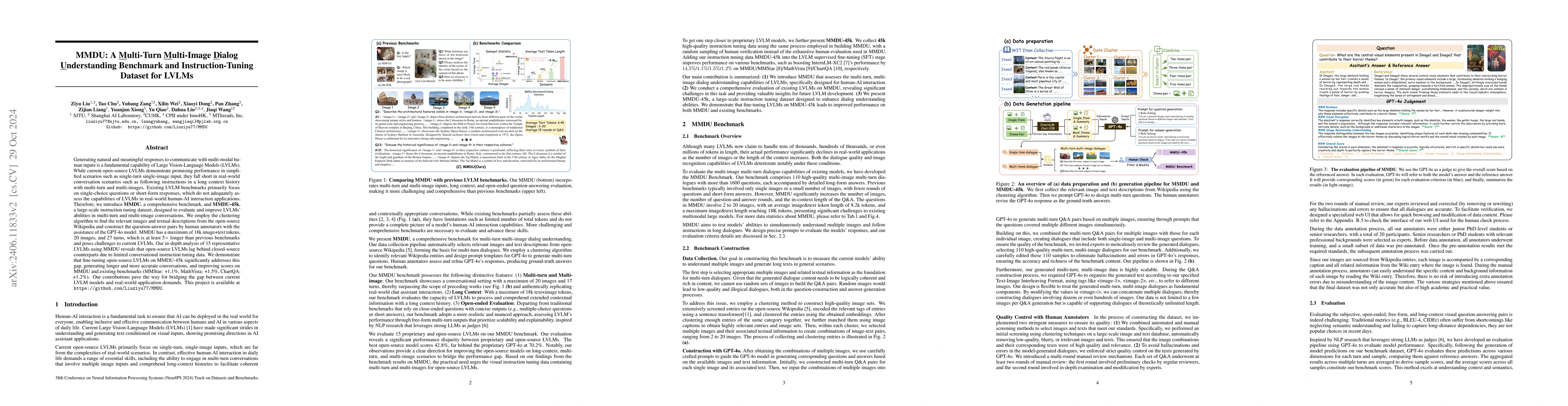 Thumbnail for MMDU: A Multi-Turn Multi-Image Dialog Understanding Benchmark and
  Instruction-Tuning Dataset for LVLMs
