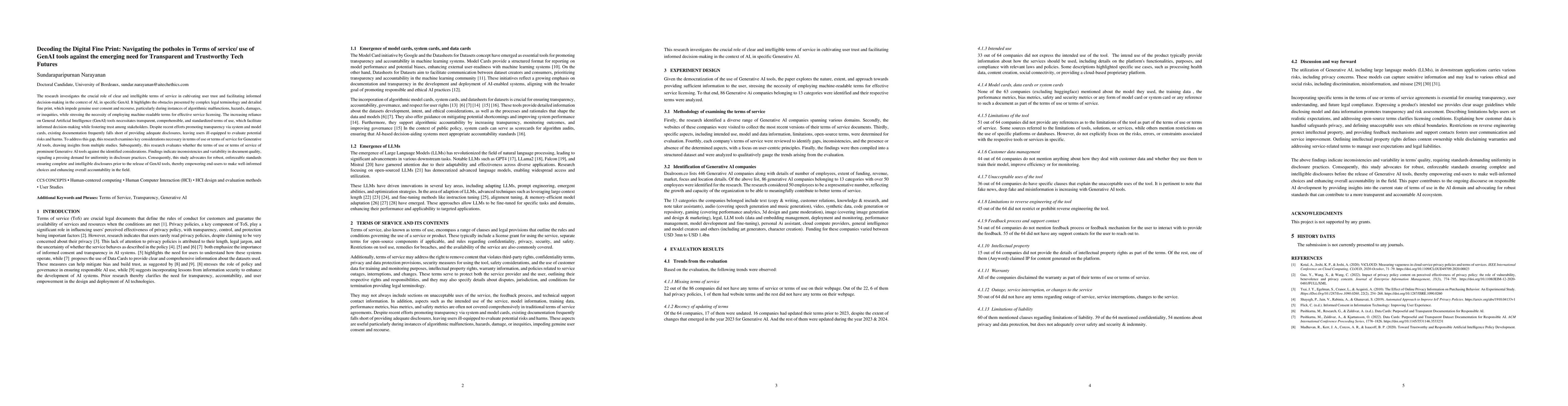 Thumbnail for Decoding the Digital Fine Print: Navigating the potholes in Terms of
  service/ use of GenAI tools against the emerging need for Transparent and
  Trustworthy Tech Futures