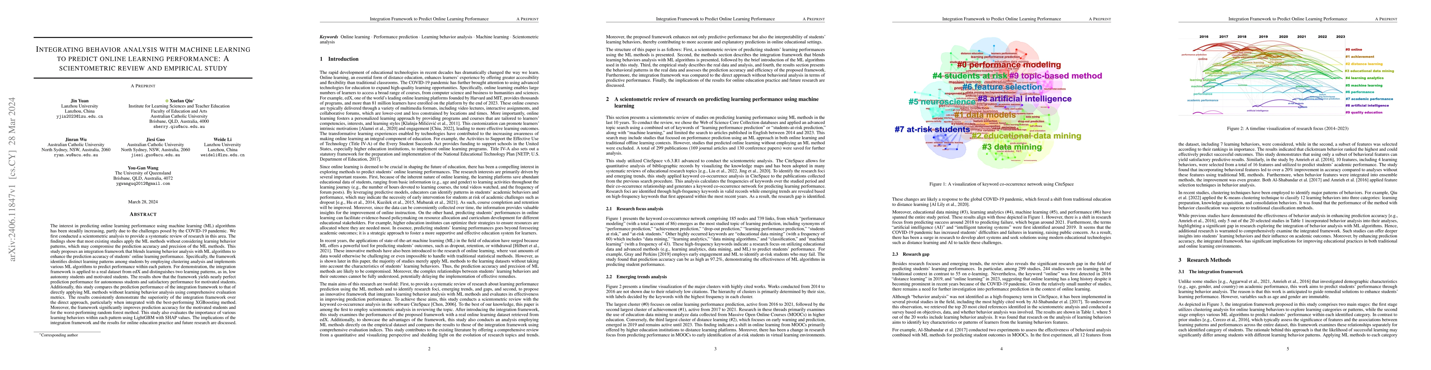 Thumbnail for Integrating behavior analysis with machine learning to predict online
  learning performance: A scientometric review and empirical study