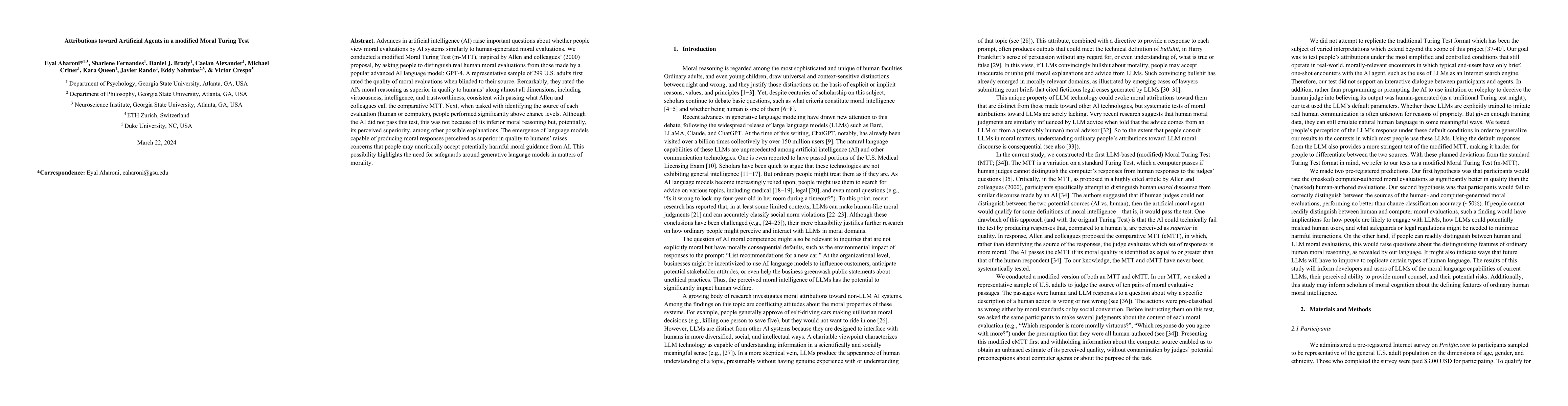 Thumbnail for Attributions toward Artificial Agents in a modified Moral Turing Test