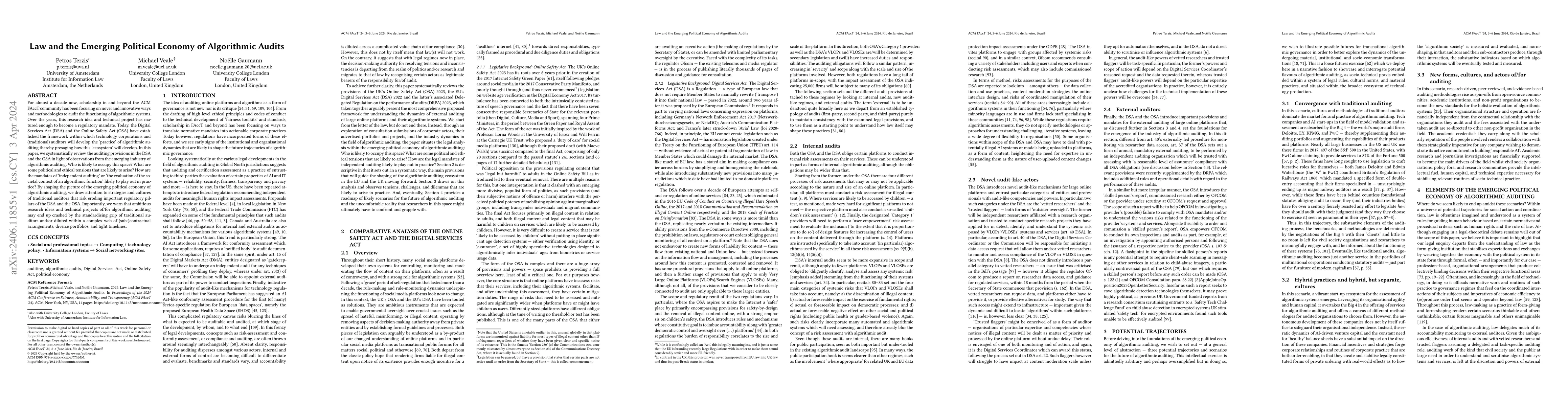 Thumbnail for Law and the Emerging Political Economy of Algorithmic Audits