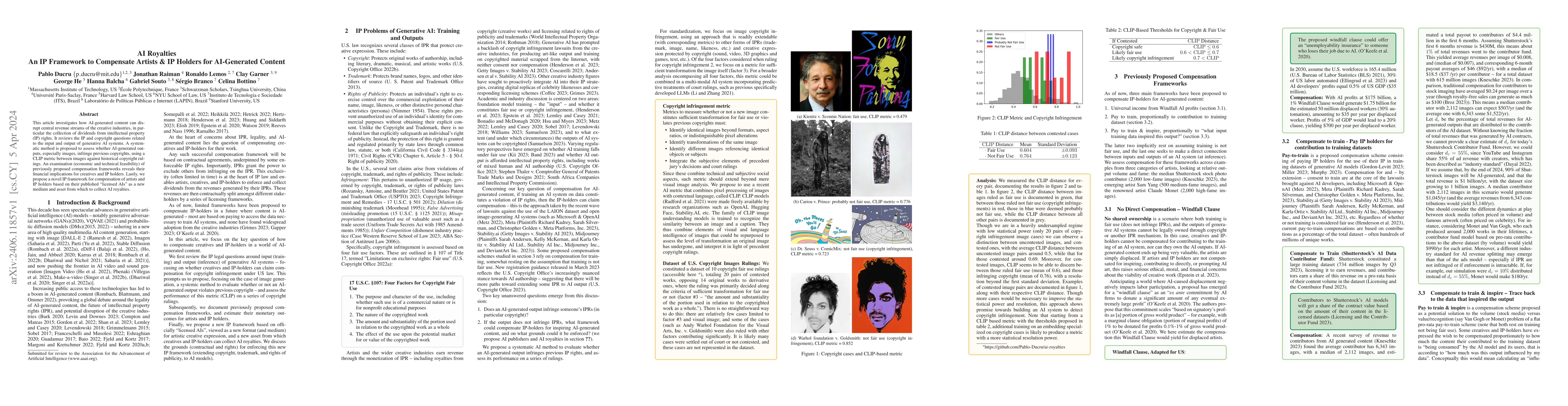 Thumbnail for AI Royalties -- an IP Framework to Compensate Artists & IP Holders for
  AI-Generated Content