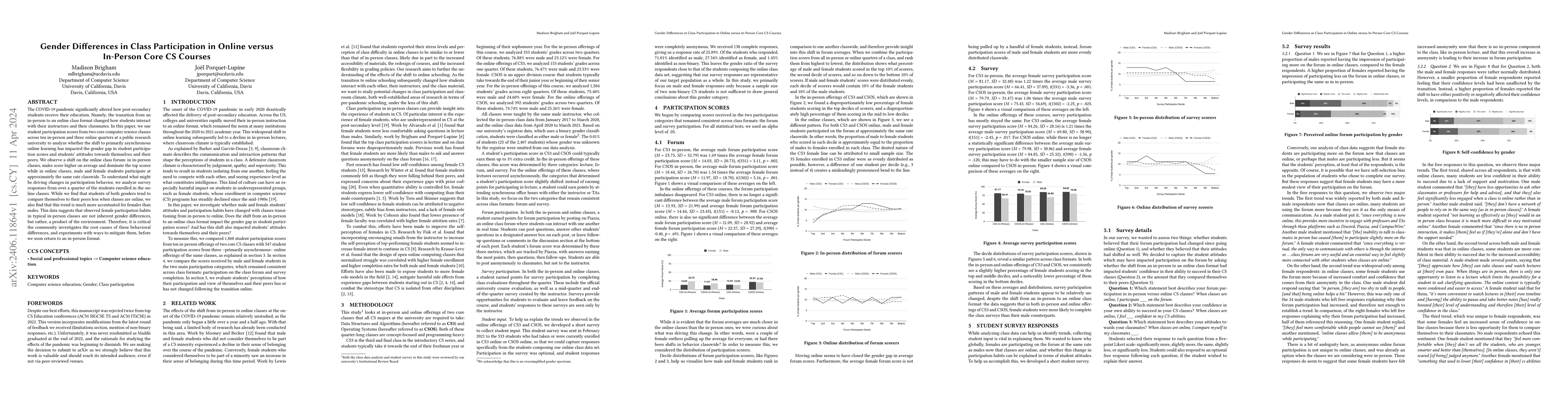 Thumbnail for Gender Differences in Class Participation in Online versus In-Person
  Core CS Courses