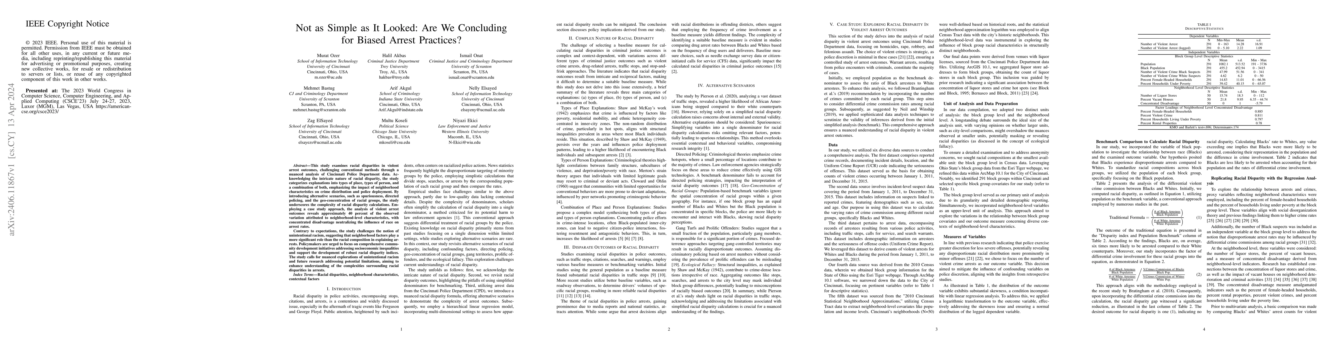 Thumbnail for Not as Simple as It Looked: Are We Concluding for Biased Arrest
  Practices?