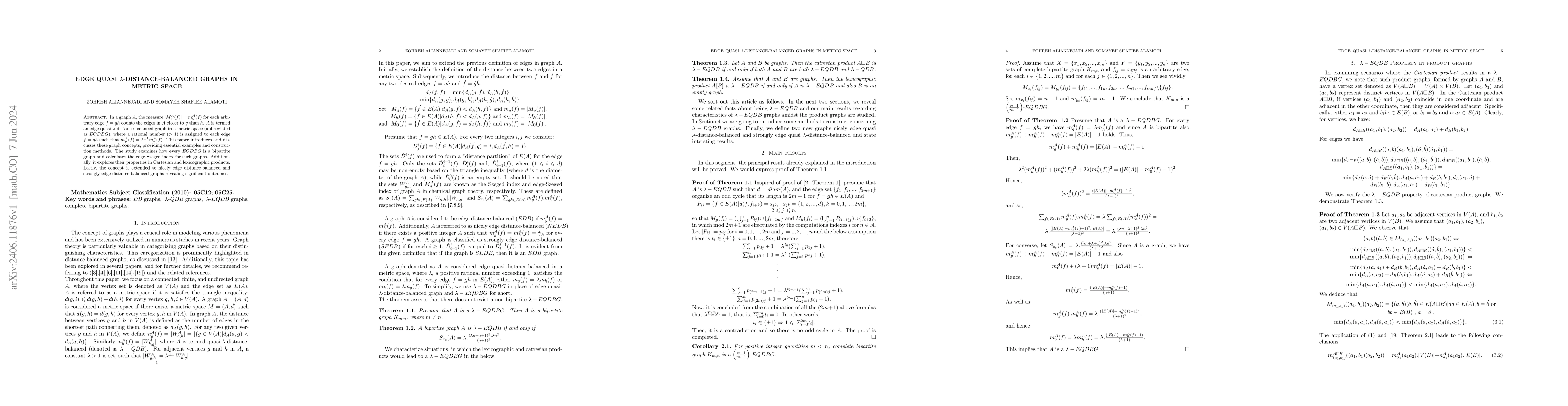 Thumbnail for Edge Quasi $\lambda$-distance-balanced Graphs in Metric Space