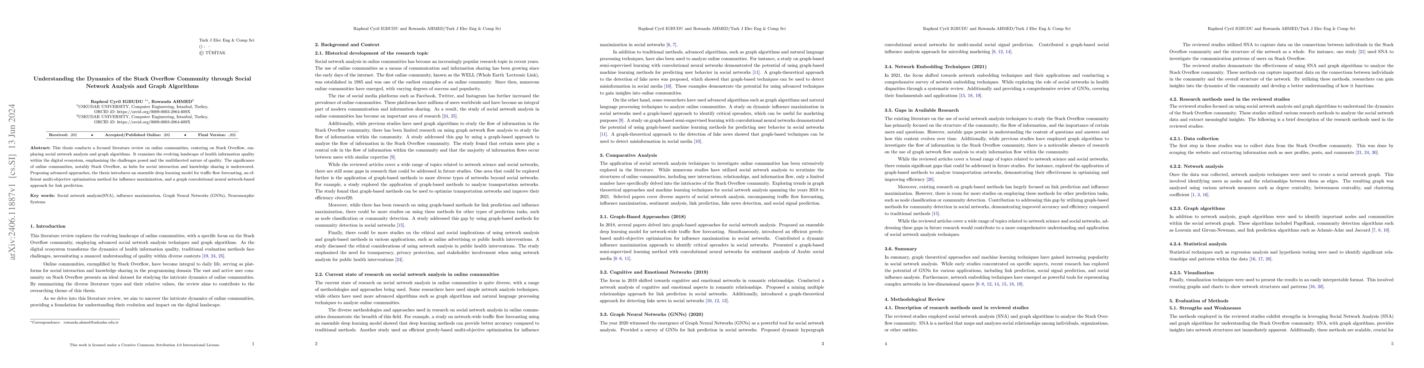 Thumbnail for Understanding the Dynamics of the Stack Overflow Community through
  Social Network Analysis and Graph Algorithms