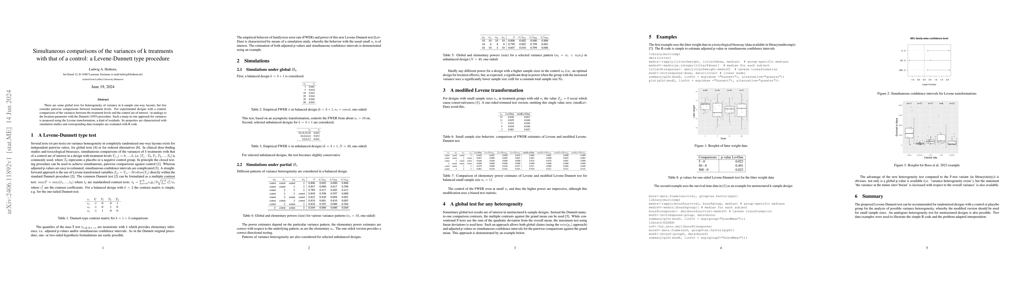 Thumbnail for Simultaneous comparisons of the variances of k treatments with that of a
  control: a Levene-Dunnett type procedure