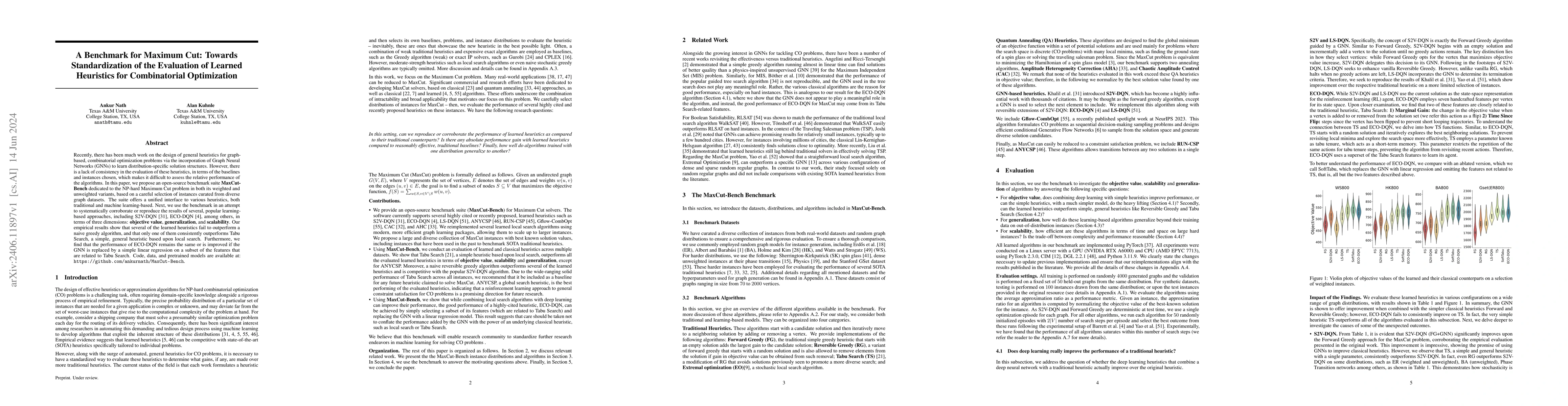 Thumbnail for A Benchmark for Maximum Cut: Towards Standardization of the Evaluation
  of Learned Heuristics for Combinatorial Optimization