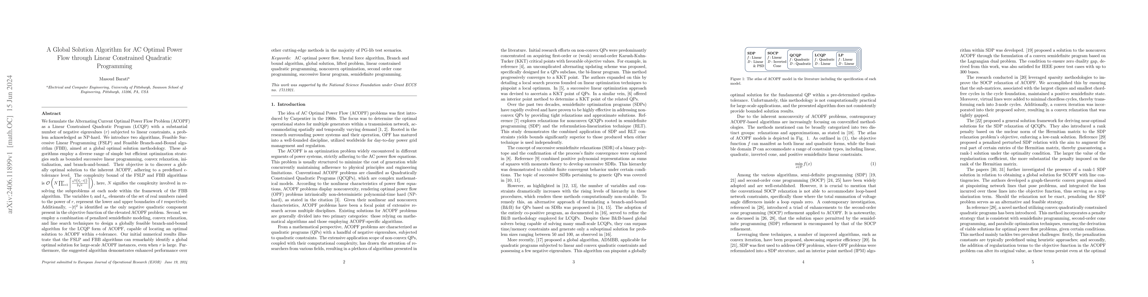 Thumbnail for A Global Solution Algorithm for AC Optimal Power Flow through Linear
  Constrained Quadratic Programming