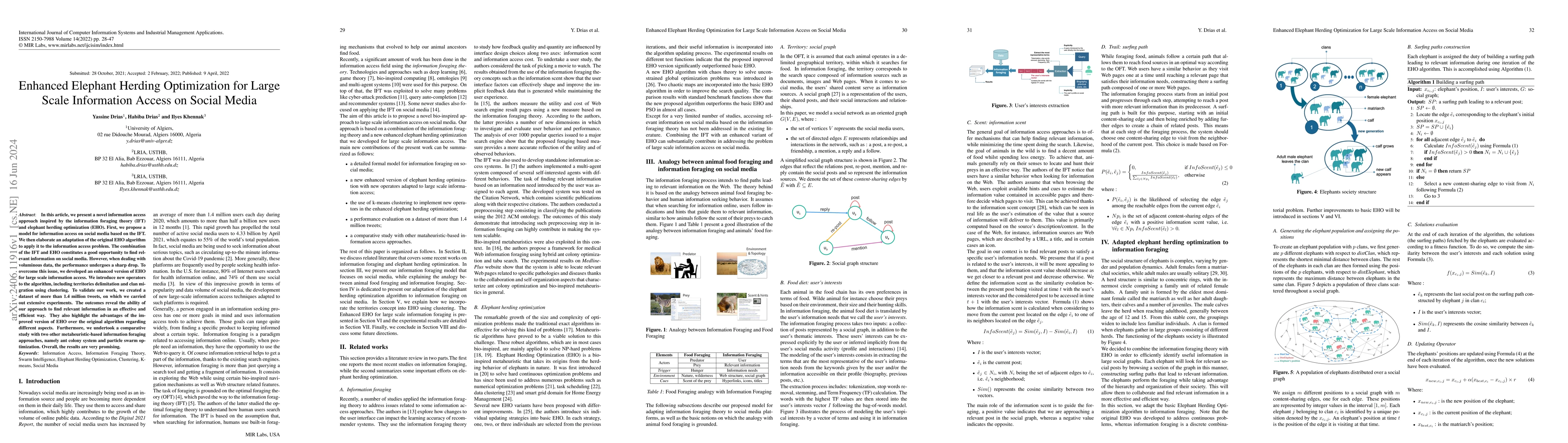 Thumbnail for Enhanced Elephant Herding Optimization for Large Scale Information
  Access on Social Media