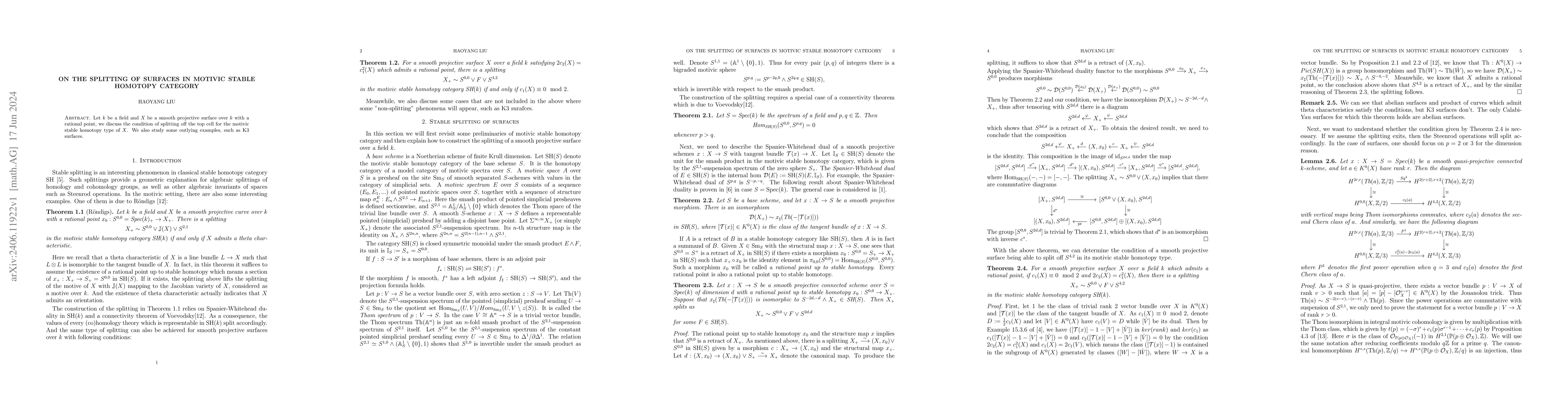 Thumbnail for On the splitting of surfaces in motivic stable homotopy category