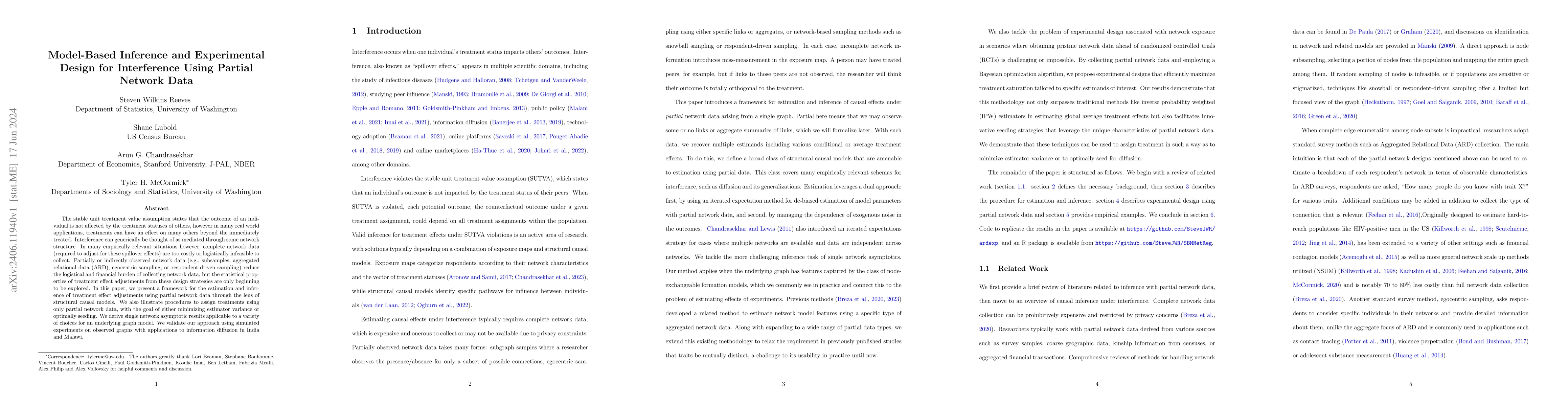 Thumbnail for Model-Based Inference and Experimental Design for Interference Using
  Partial Network Data