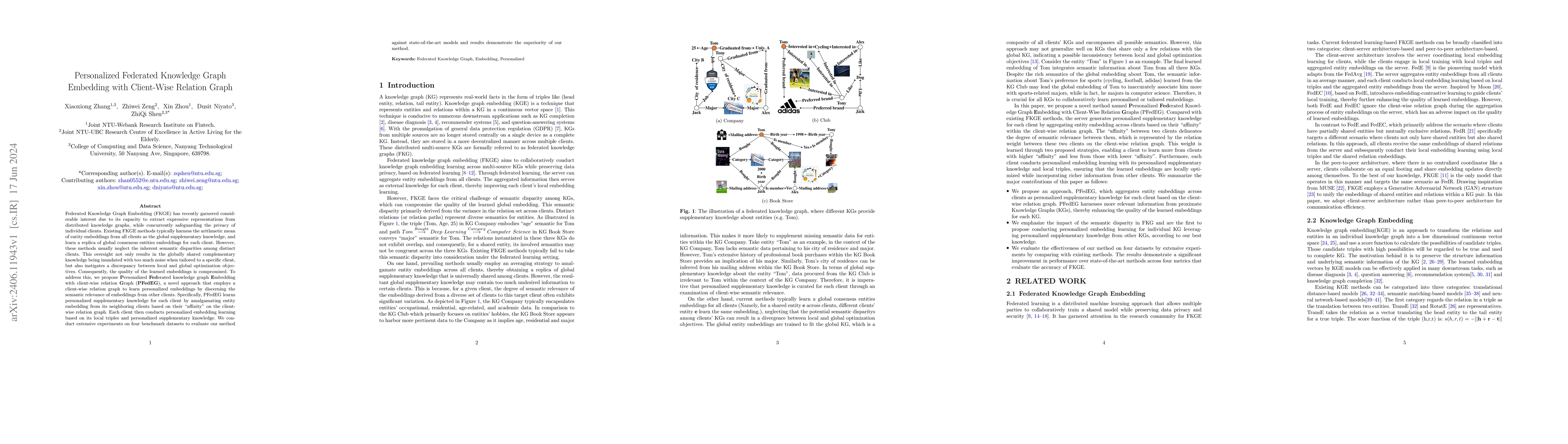 Thumbnail for Personalized Federated Knowledge Graph Embedding with Client-Wise
  Relation Graph