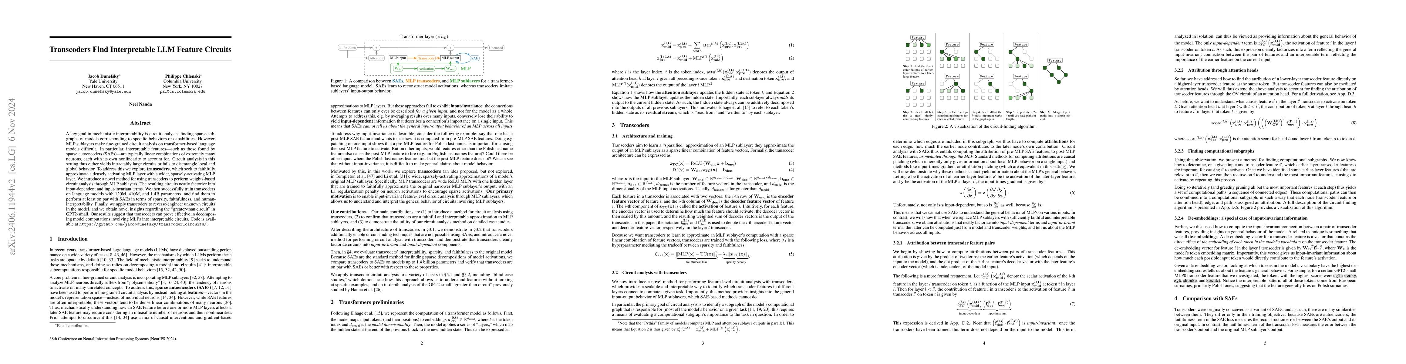 Thumbnail for Transcoders Find Interpretable LLM Feature Circuits